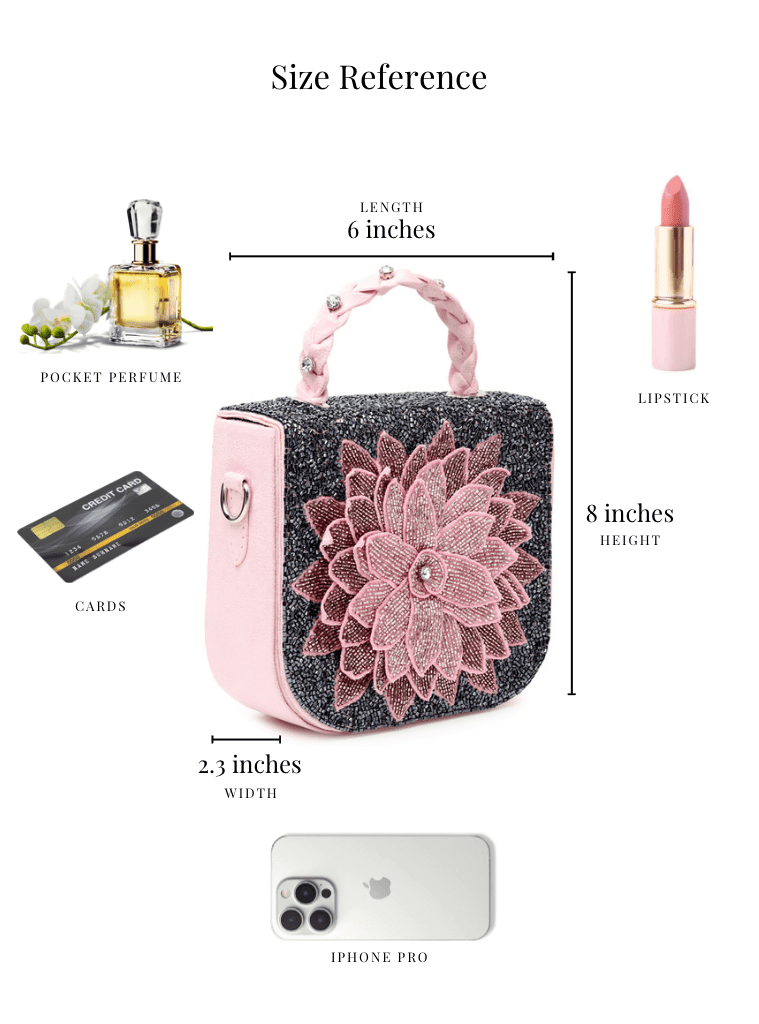 Rosette Beaded Bag - Pink & Navy