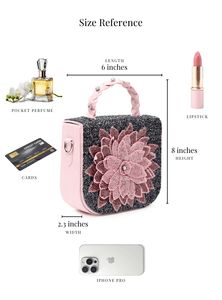 Rosette Beaded Bag - Pink & Navy